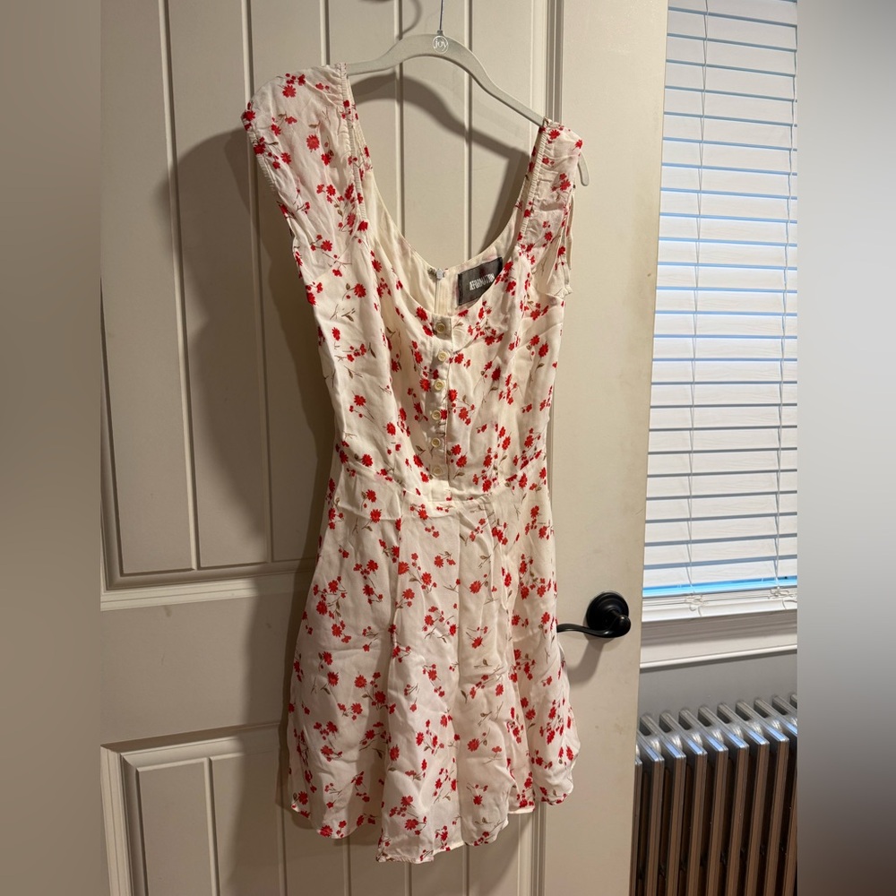 Reformation White Dress with Red Floral Pattern